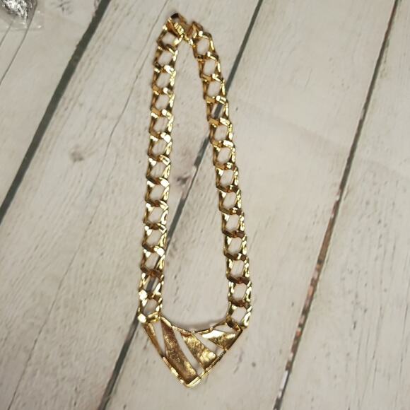 Geometric Statement Necklace Gold Tone with Colored Enamel - Picture 7 of 7